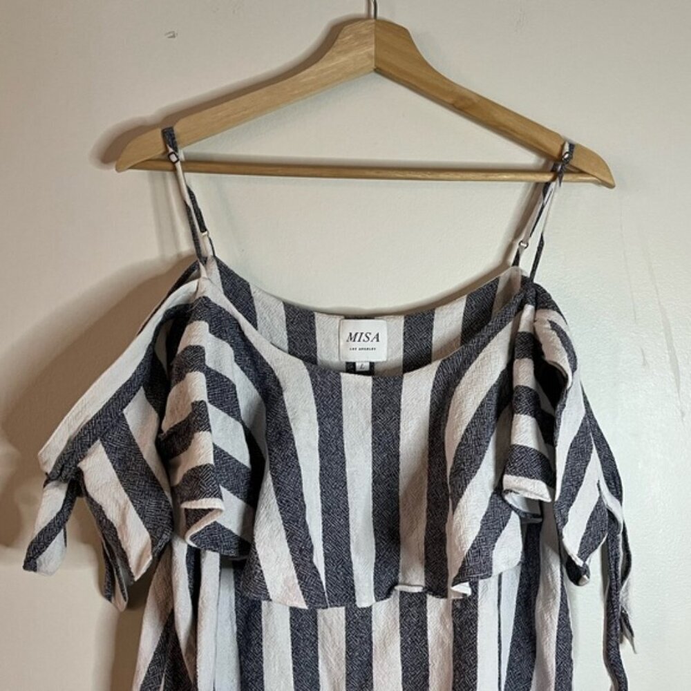 MISA Los Angeles Striped Off-Shoulder Ruffle Mini Dress Size L - Picture 9 of 14